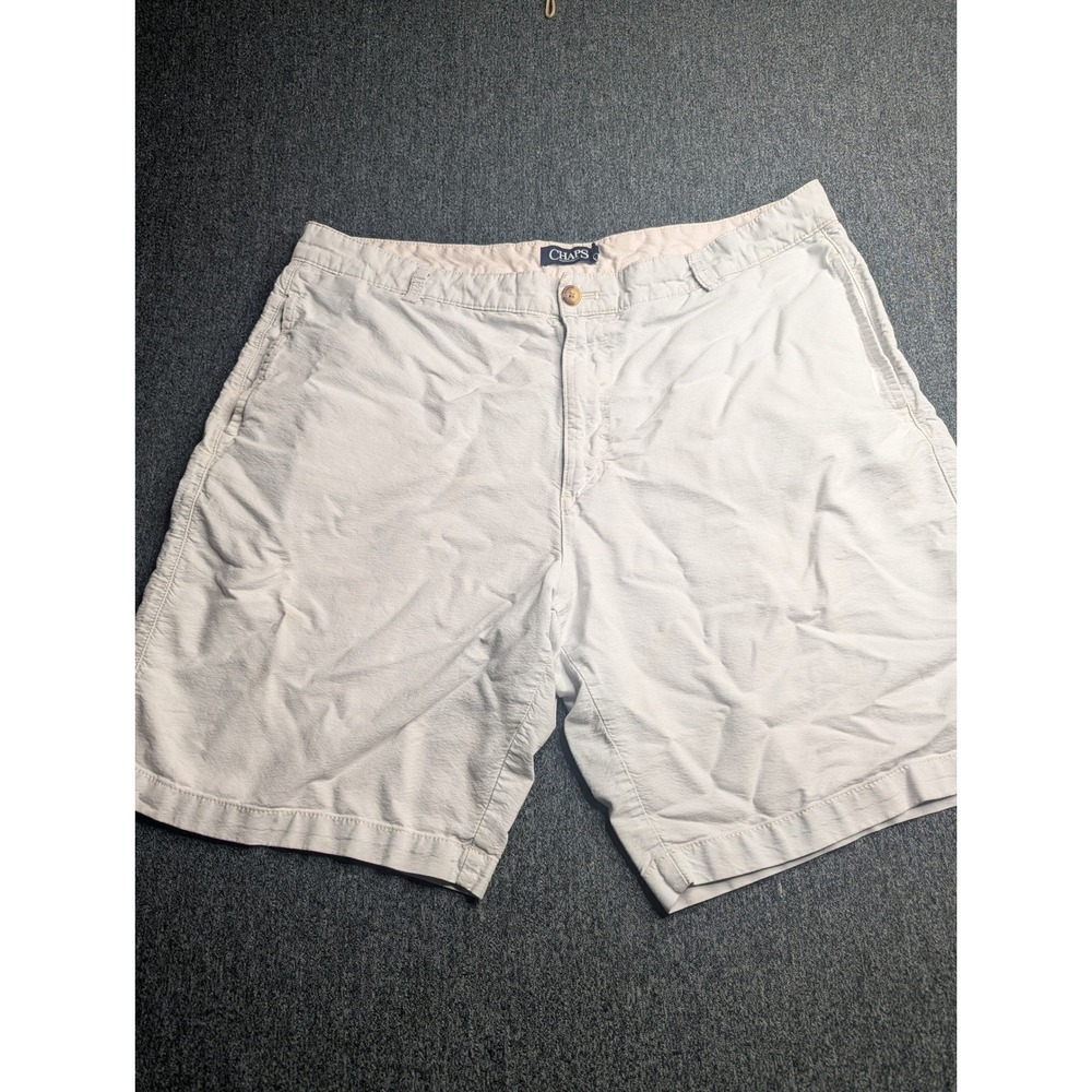 Chaps Mens Chino Shorts Size 38 Stone Beige Flat Front Cotton Twill Casual